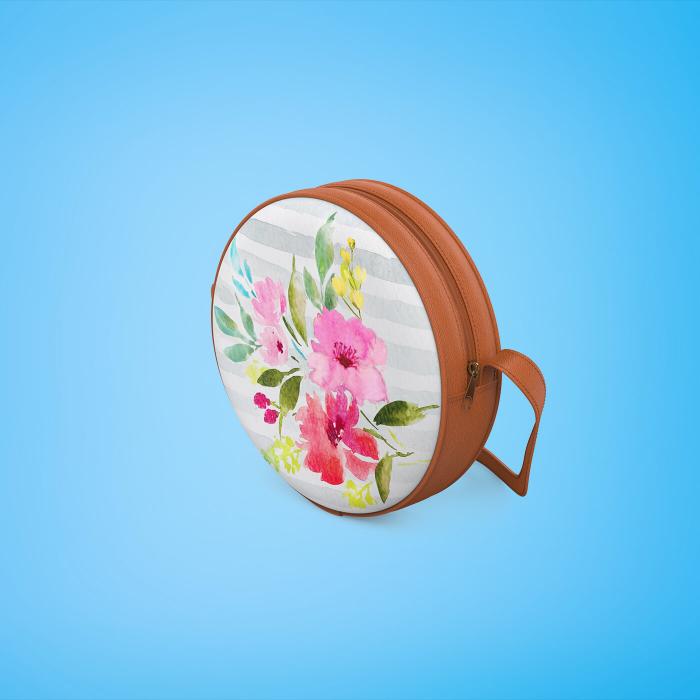 Floral Round Sling Bag in Tan