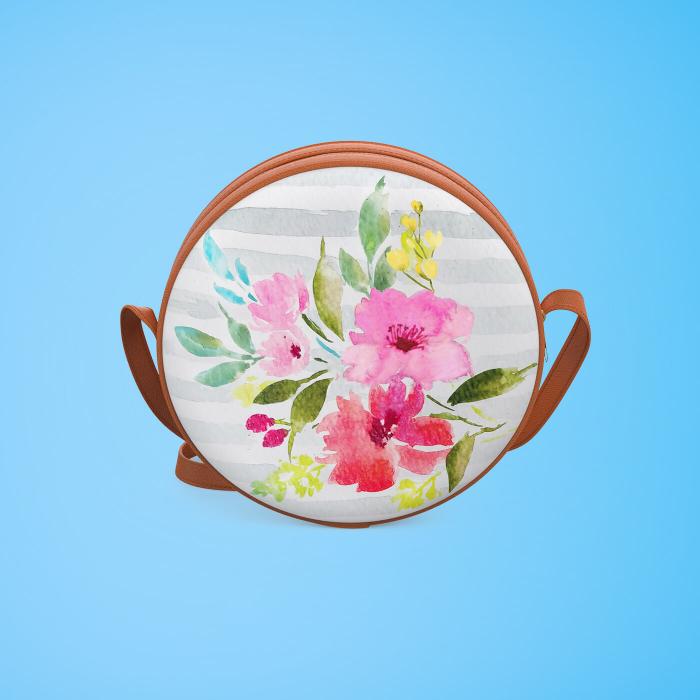 Floral Round Sling Bag in Tan