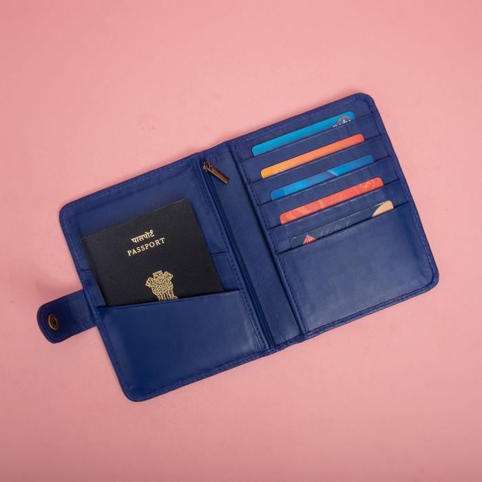 Madhubani Passport Wallet in Royal Blue