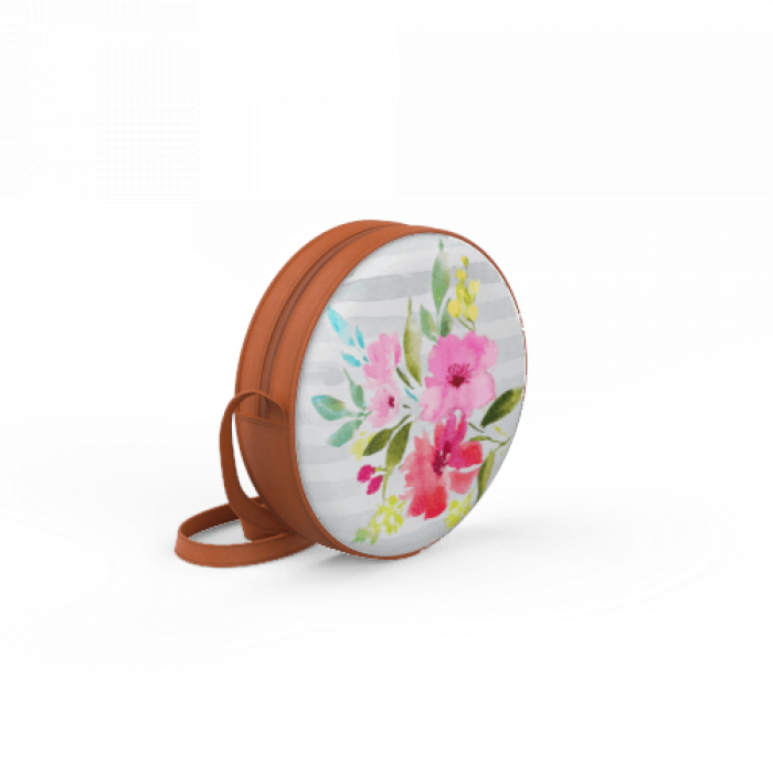 Floral Round Sling Bag in Tan