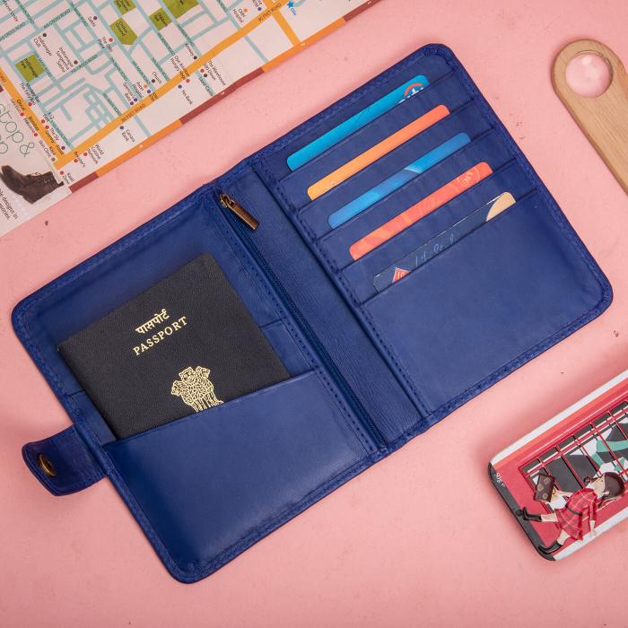 Madhubani Passport Wallet in Royal Blue