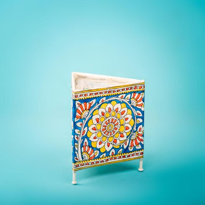 Blue Prism Hand Painted Tholu Bommalata Tealight Lamp | 6 inches