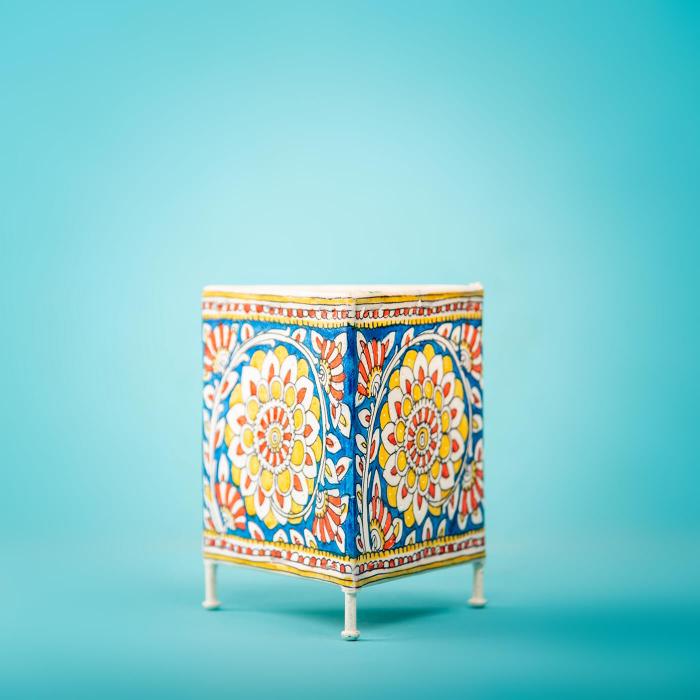 Blue Prism Hand Painted Tholu Bommalata Tealight Lamp| 6 inches