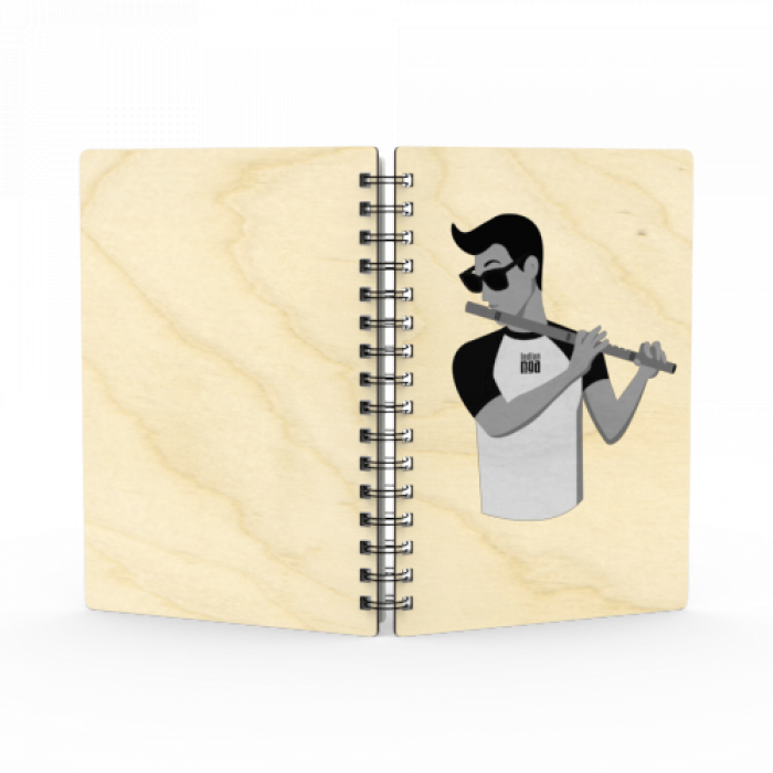 Monochrome Printed Flutist Diary - A5 - The Indian Raga Collection - Zwende