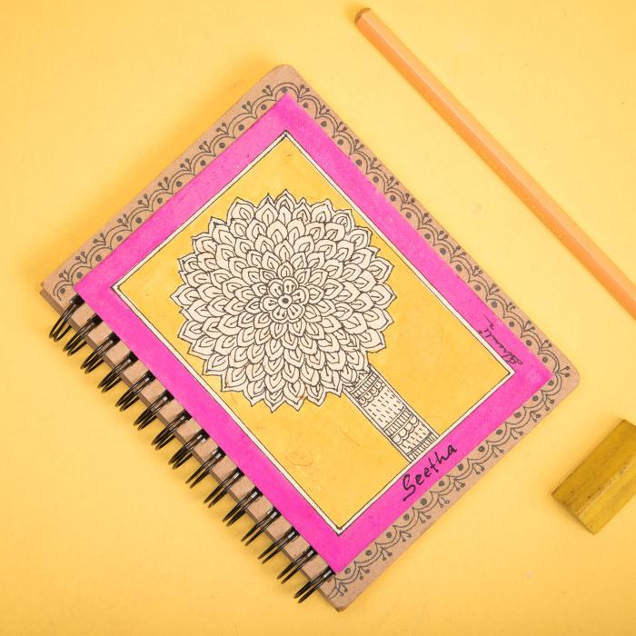 Madhubani Tree Spiral Jotbook with Name - A6