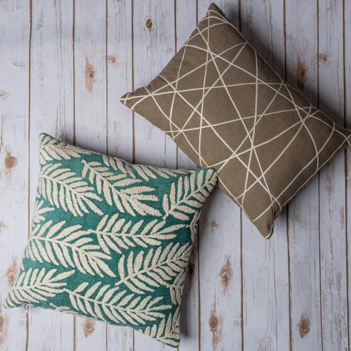 Square & Rectangle Cushion Covers (Set of 2) - Emerald Leave & Brown Line Jaal