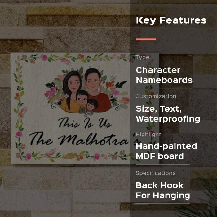 Rectangle Hand-painted Family Character Nameboard