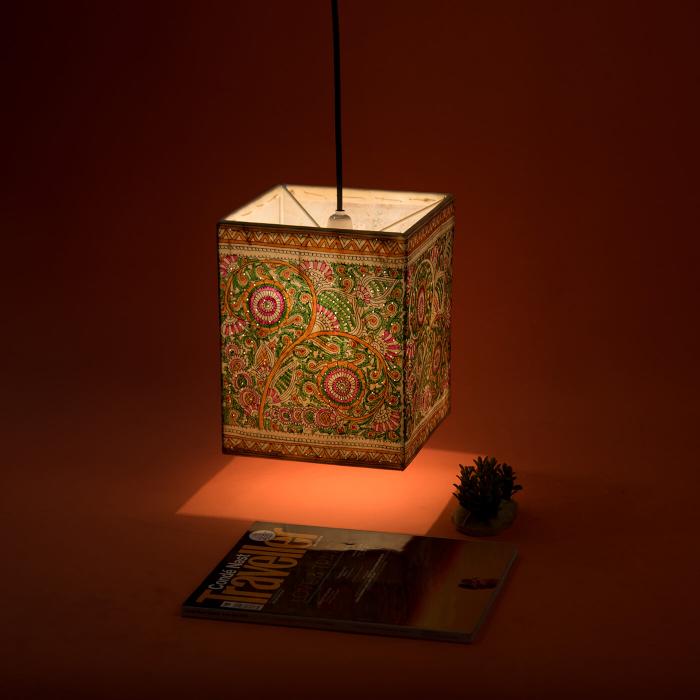 Hand Painted Parchment Leather Tholu Bommalata Hanging Lamp | 10 inches