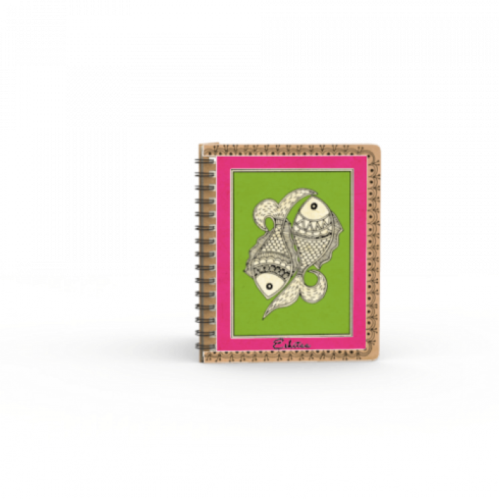 Madhubani Fish Motif Spiral Jotbook with Name - A6
