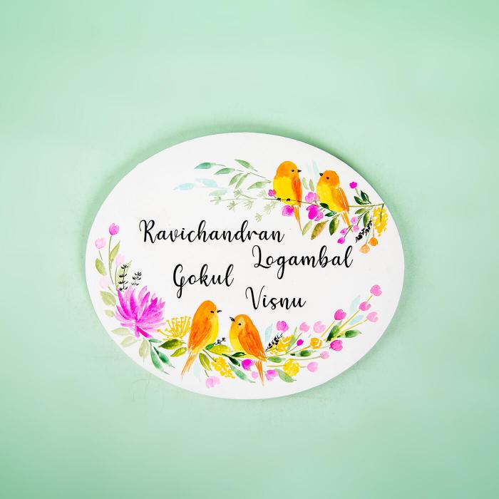 Oval Hand-painted Floral Nameboard