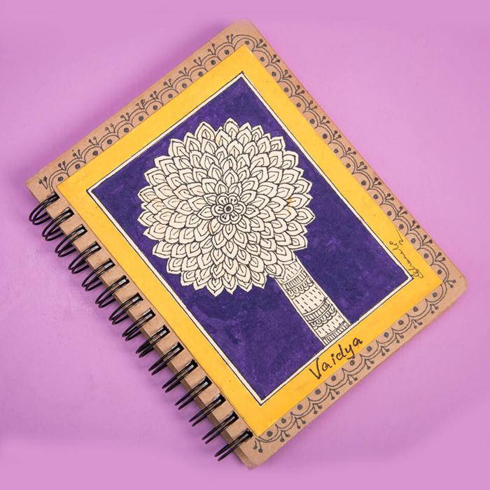 Madhubani Floral Tree Spiral Jotbook with Name - A6