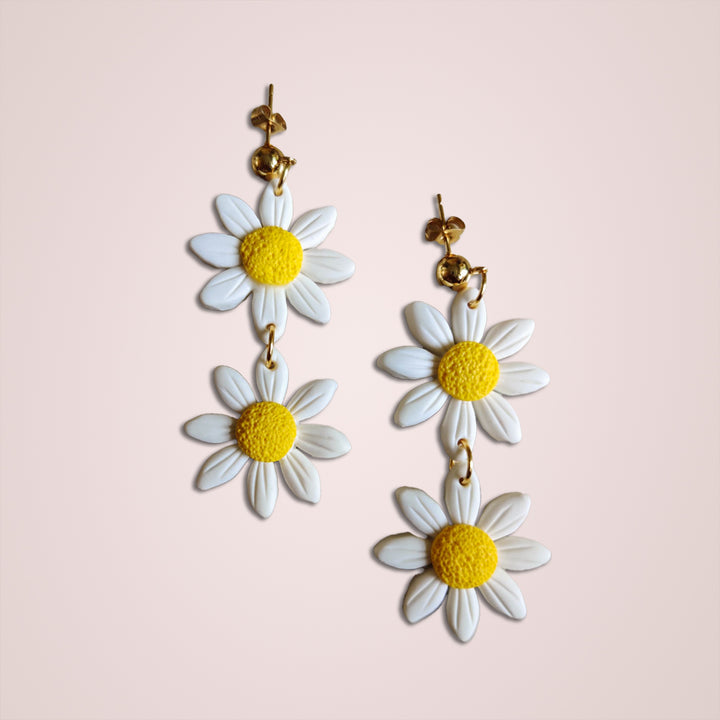 Handmade Clay Dream Daisy Earrings - Double