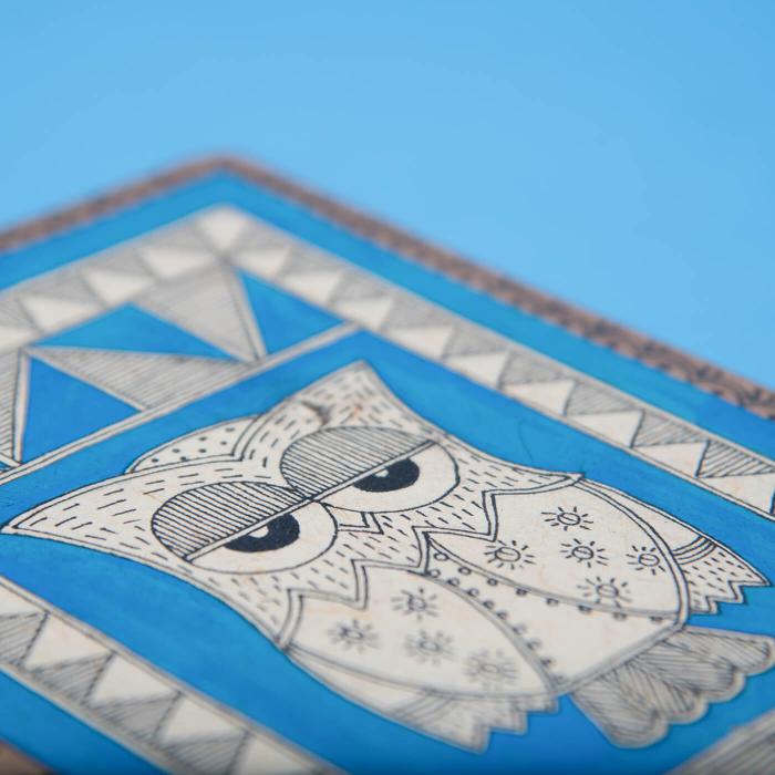 Madhubani Owl Spiral Journal in Blue