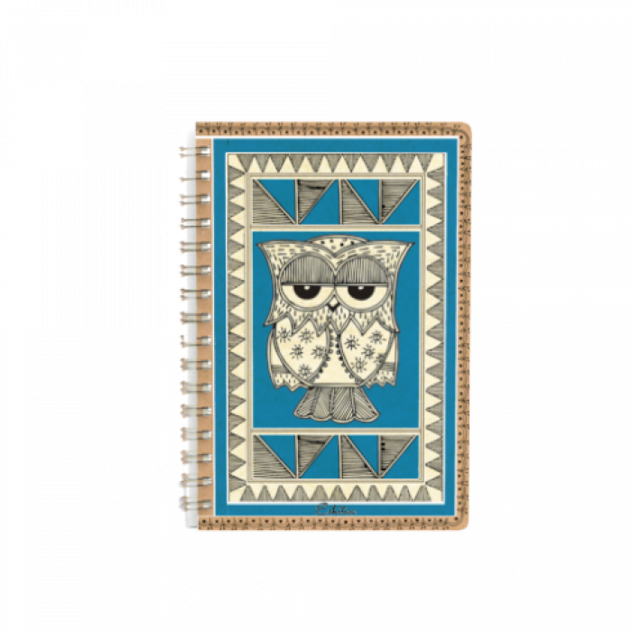 Madhubani Owl Spiral Journal in Blue