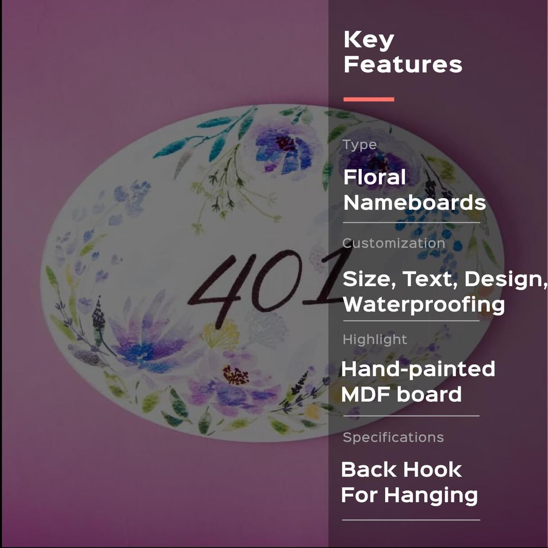 Oval Hand-painted Floral Nameboard - Zwende