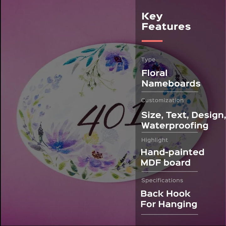 Oval Hand-painted Floral Nameboard - Zwende