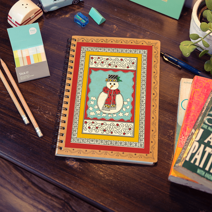 Snowman & Cherry Spiral Journal with Ruled Sheets - Large - Zwende