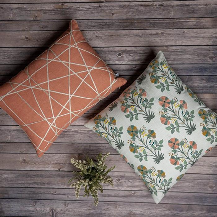 Rectangle & Square Cushion Cover - Butta Jaal & Apricot Line Jaal - Zwende