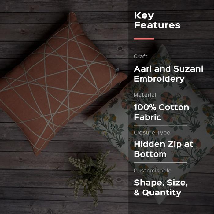 Rectangle & Square Cushion Cover - Butta Jaal & Apricot Line Jaal - Zwende
