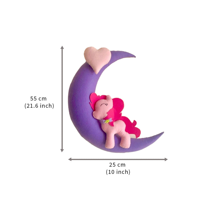 Handmade Pony on the Moon Kids Felt Name Hanging with Birthdate