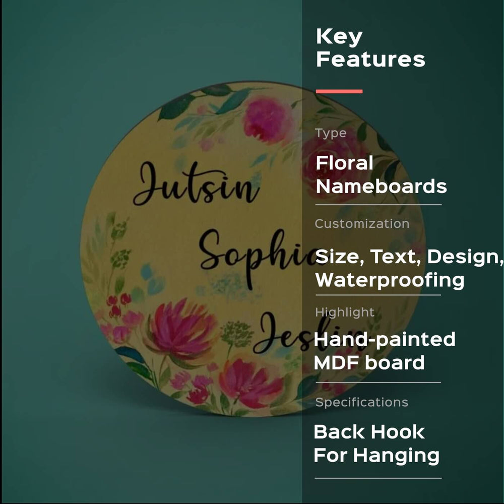 Oval Hand-painted Floral Nameboard - Zwende