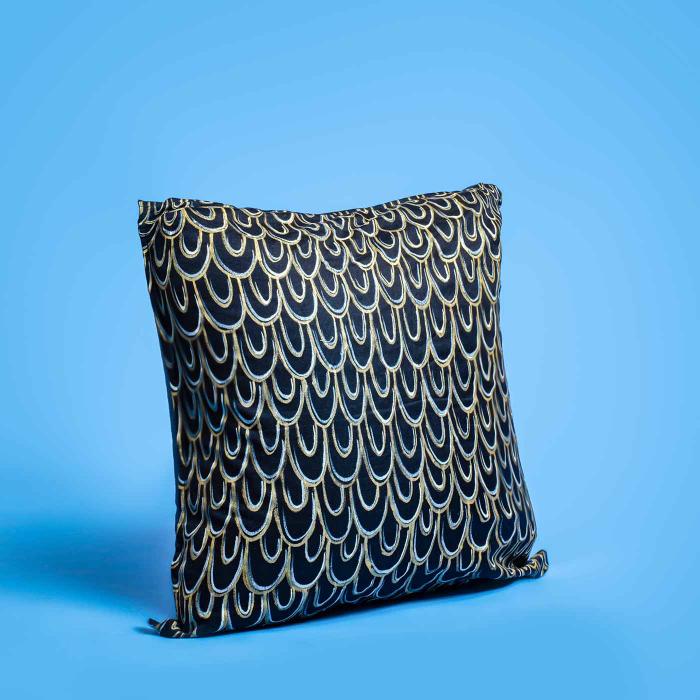 Maheshwari Silk Cushion Cover (12 X 12 inches) - Black & Gold