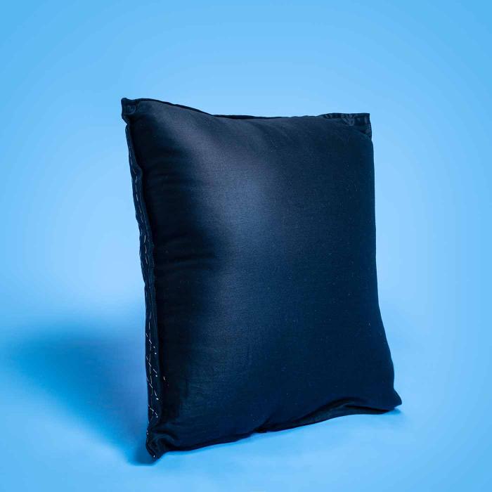 Maheshwari Silk Cushion Cover (12 X 12 inches) - Black with Katha Lines