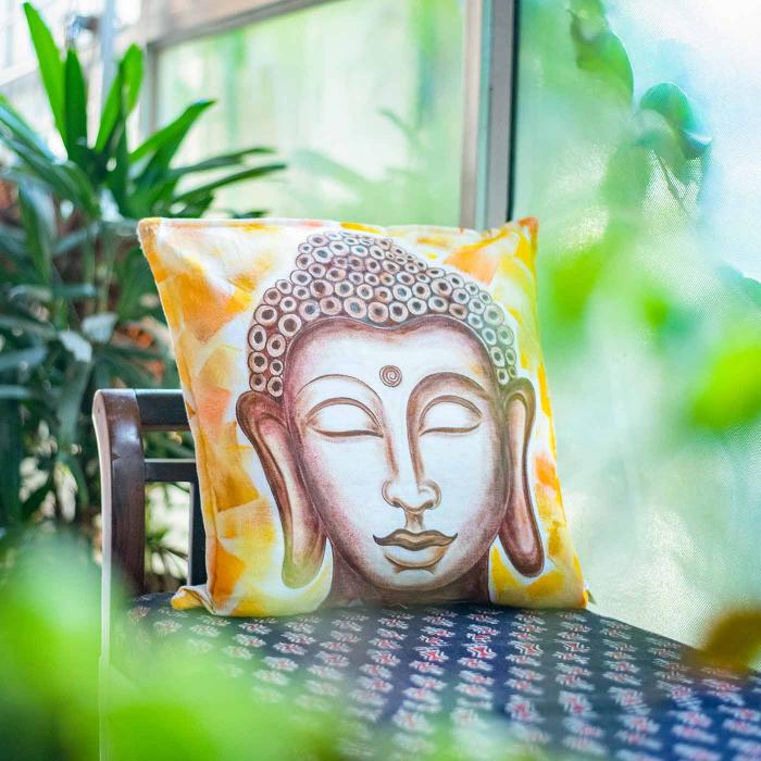 Maheshwari Silk Cushion Cover (12 X 12 inches) - Buddha