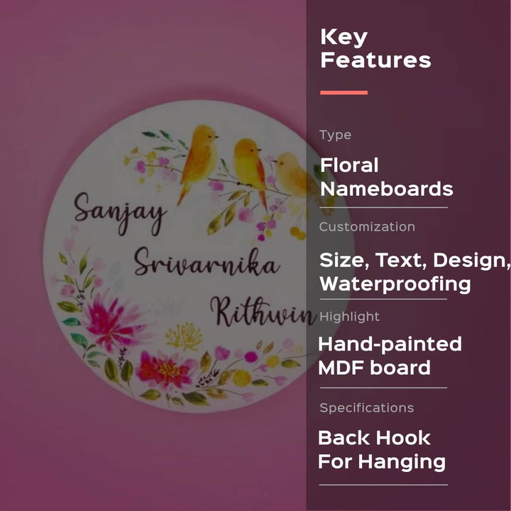 Round Hand-painted Floral Nameboard