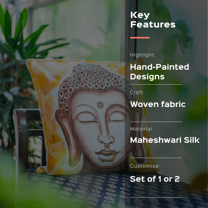 Maheshwari Silk Cushion Cover (12 X 12 inches) - Buddha