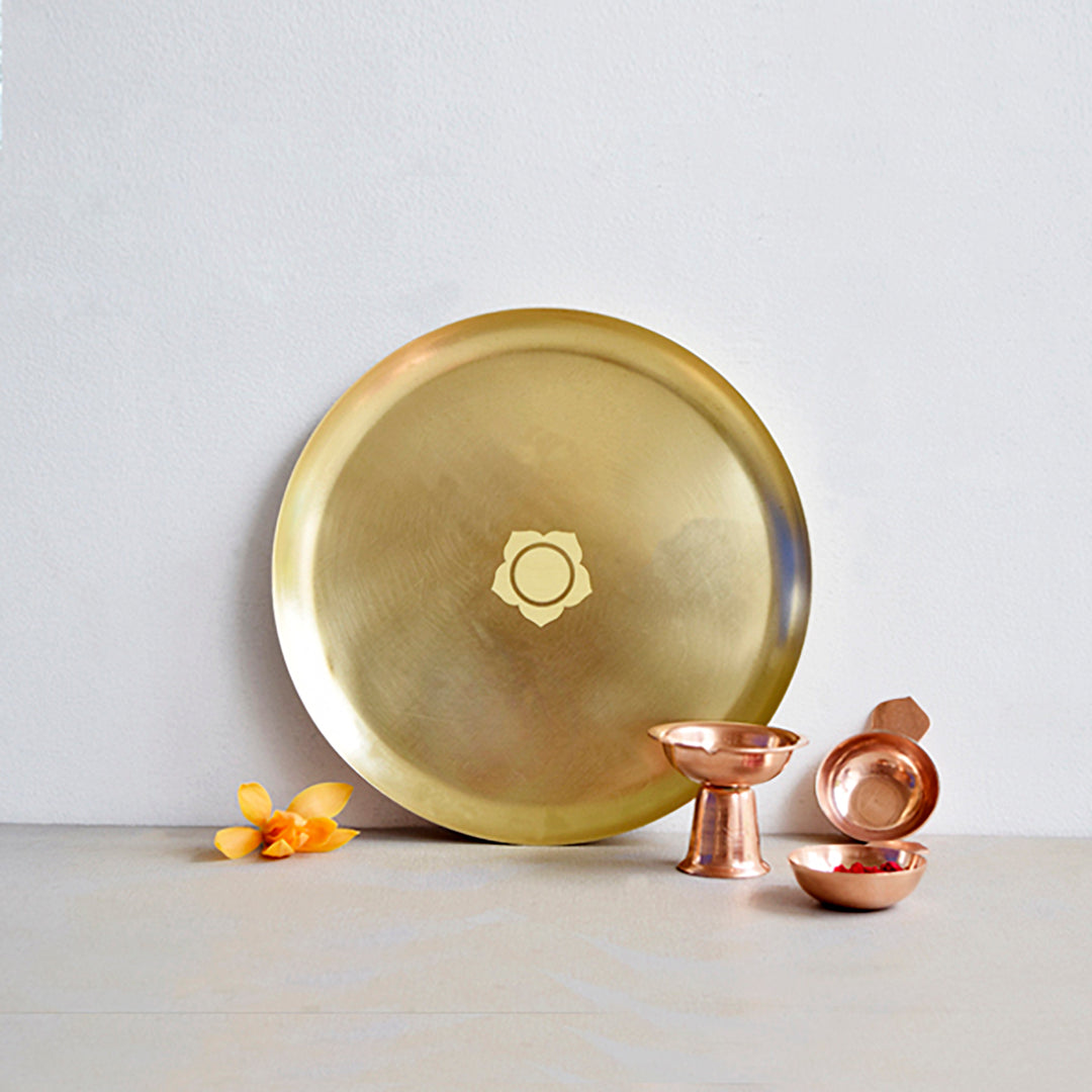 Brass Divinity Platter | Set of 4 Puja Essentials