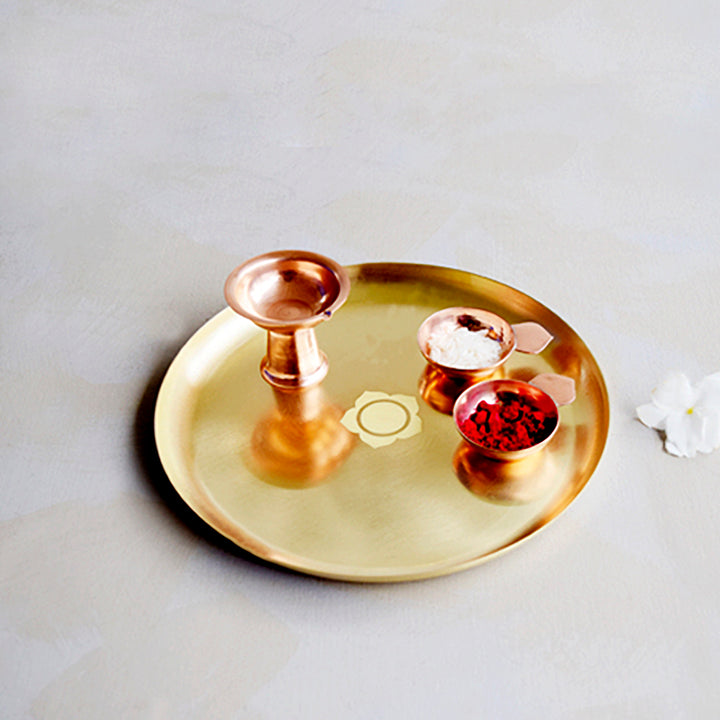 Brass Divinity Platter | Set of 4 Puja Essentials