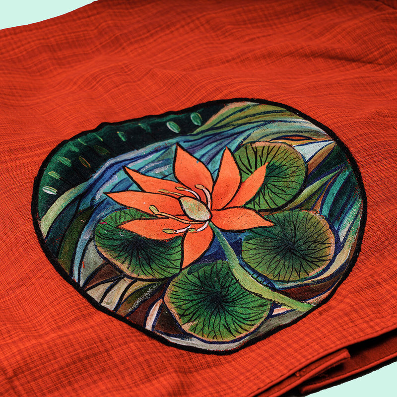 Unstiched Blouse Piece - Red with Lotus Leaf