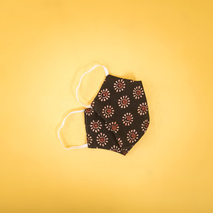 Floral Black Fabric Mask - Kids - Zwende
