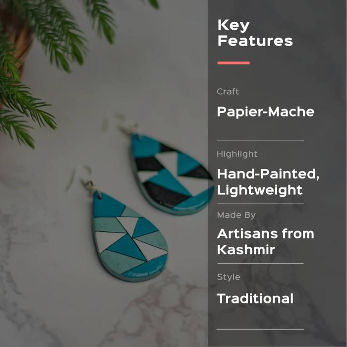 Paper Mache Earrings - Blue Dewdrop