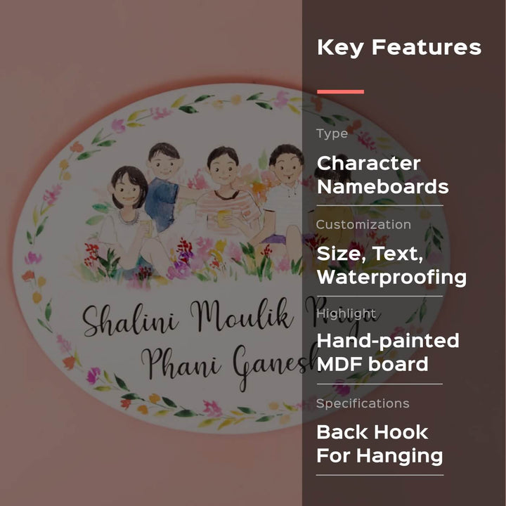 Oval Hand Painted Character Name Plate Friends - Front View with Text and Illustration