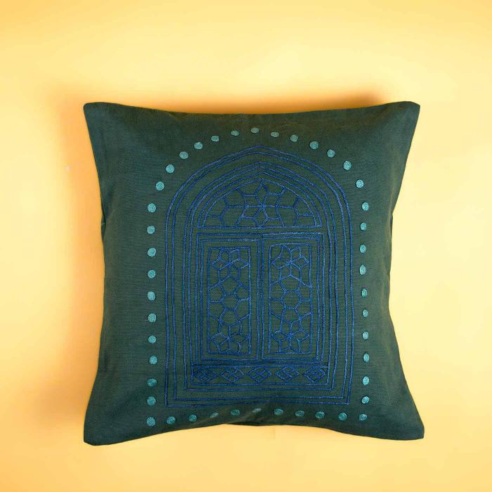 Kashmiri Embroidery Cushion Covers - Gothic Window - Green - Zwende