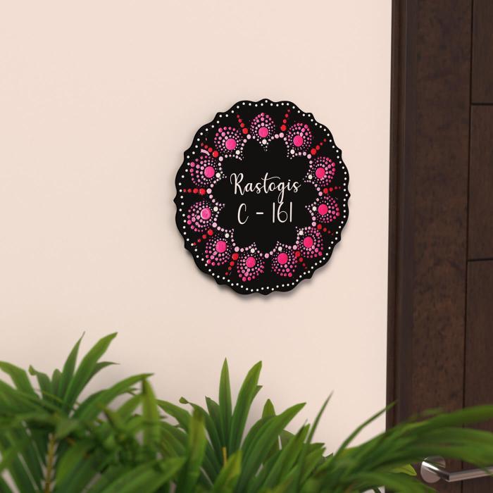 Handpainted Circular Mandala Dot Art Nameplate for Family