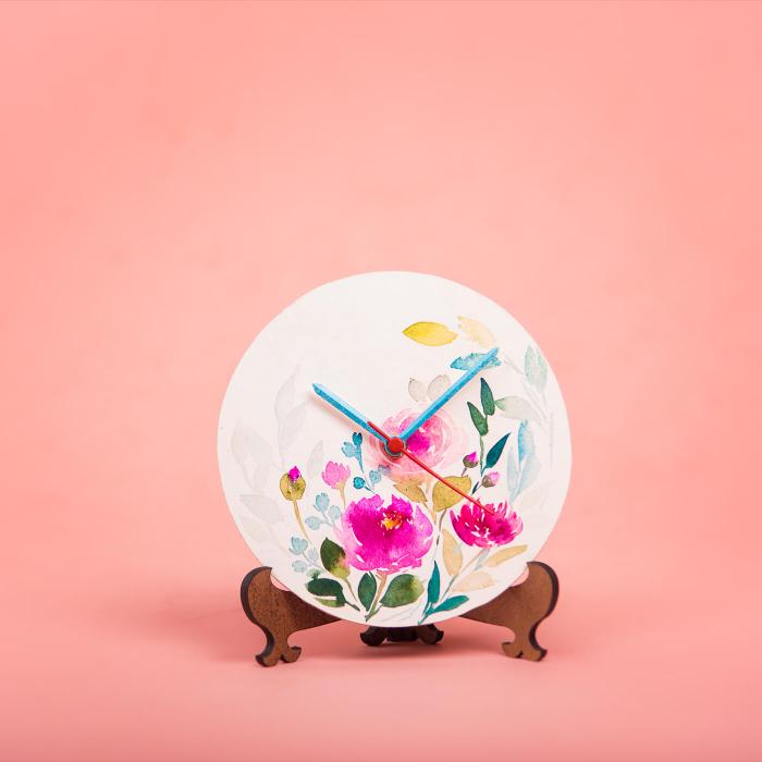 Floral Hand-painted Table Clock