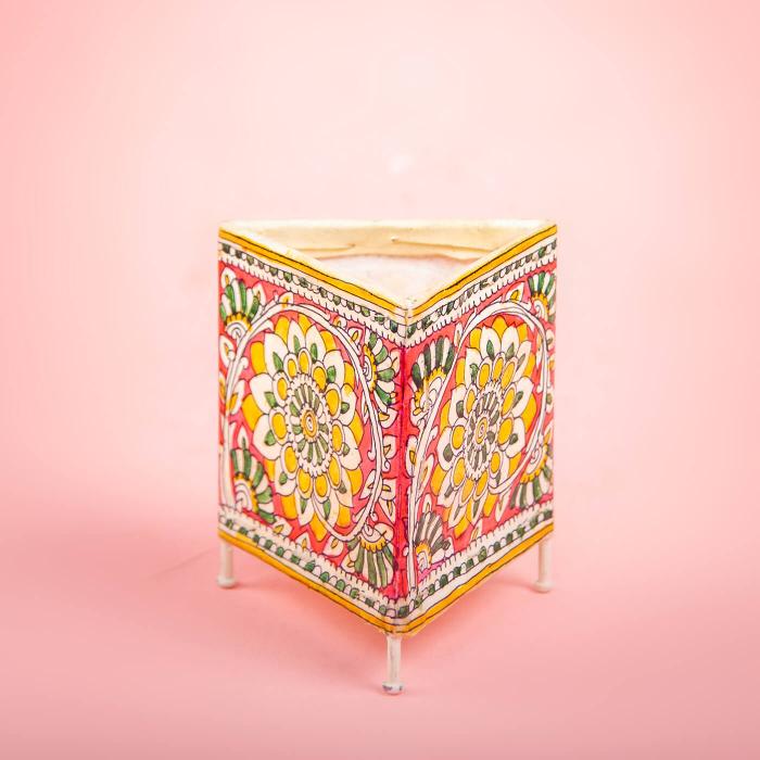 Floral Prism Hand Painted Tholu Bommalata Tealight Lamp| 6 inches