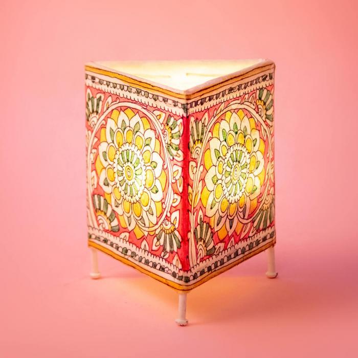 Floral Prism Hand Painted Tholu Bommalata Tealight Lamp| 6 inches