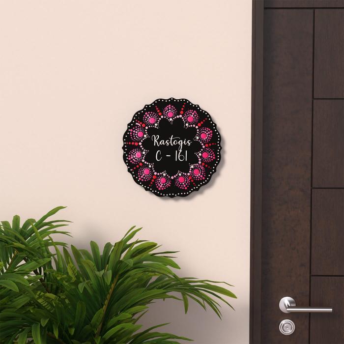 Handpainted Circular Mandala Dot Art Nameplate for Family