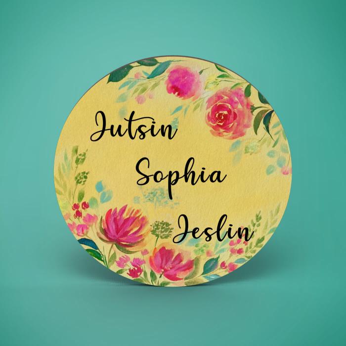 Round Hand-painted Floral Nameboard