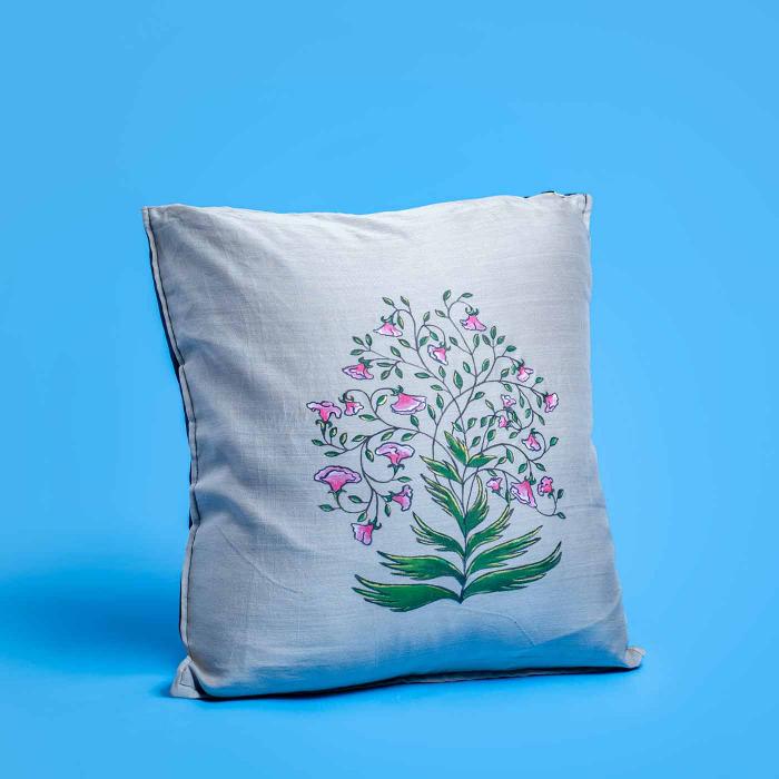 Maheshwari Silk Cushion Cover (12 X 12 inches) - Pink Mughal Boota