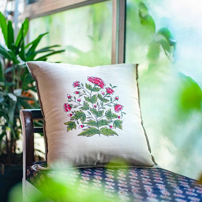 Maheshwari Silk Cushion Cover (12 X 12 inches) - Big Mughal Boota