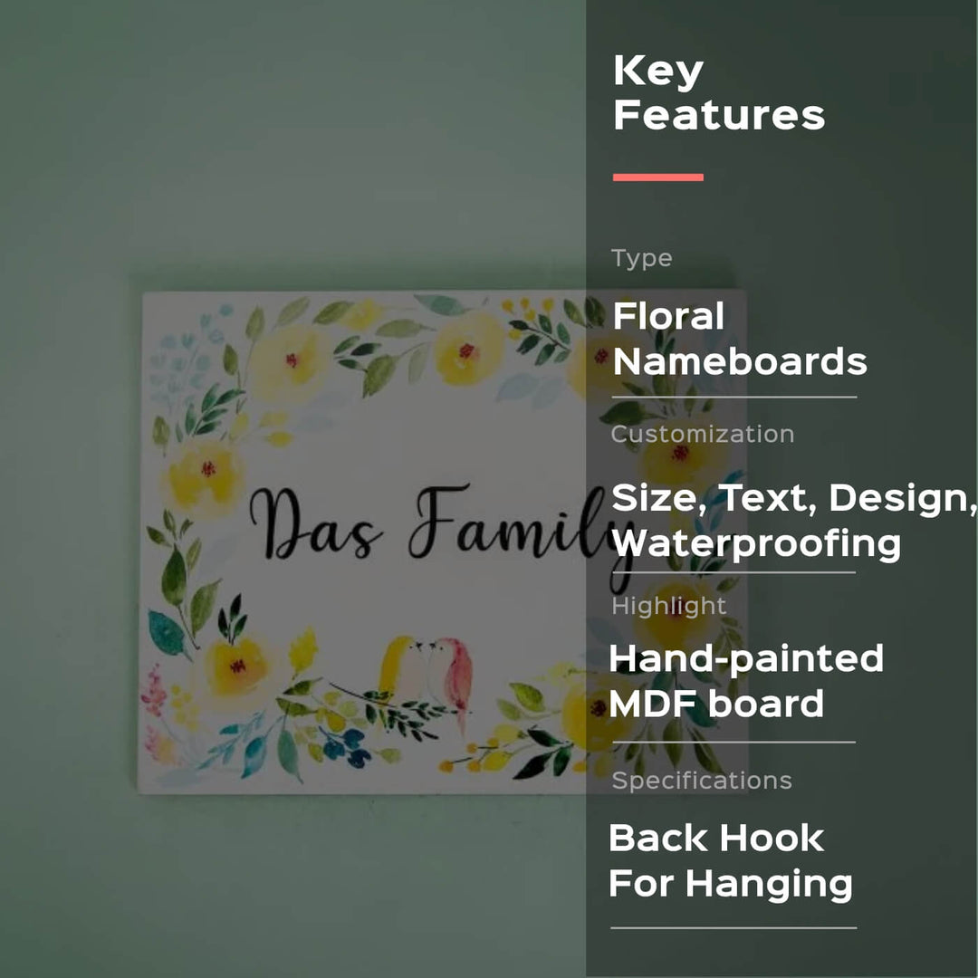 Rectangle Hand-painted Floral Nameboard