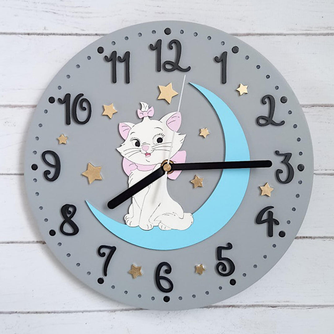 Cat and Moon Themed Wall Clocked for Kids