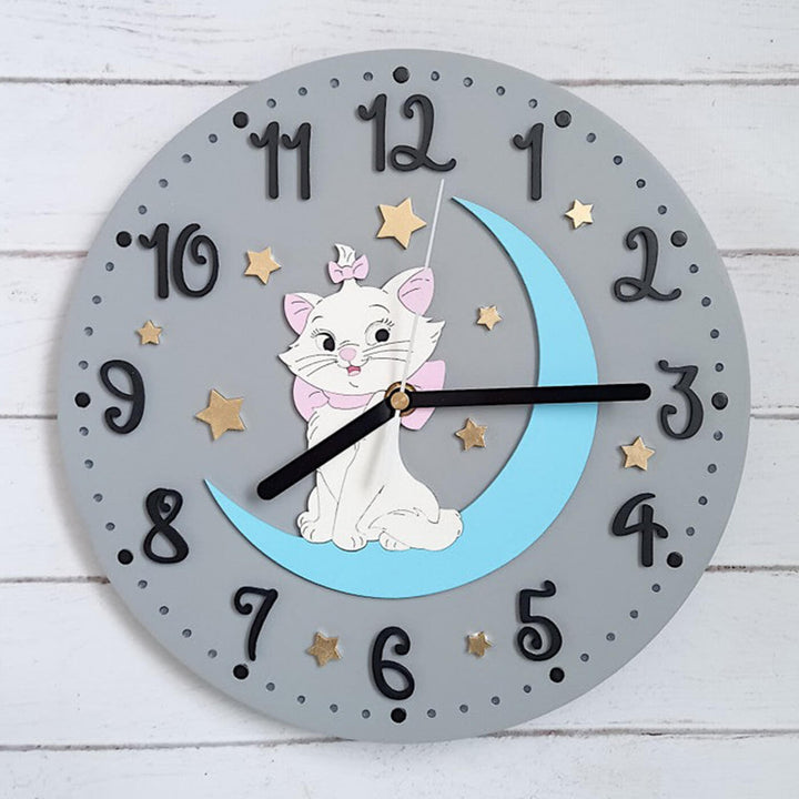 Cat and Moon Themed Wall Clocked for Kids