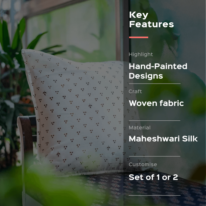 Maheshwari Silk Cushion Cover (12 X 12 inches) - Beige with Black Dots
