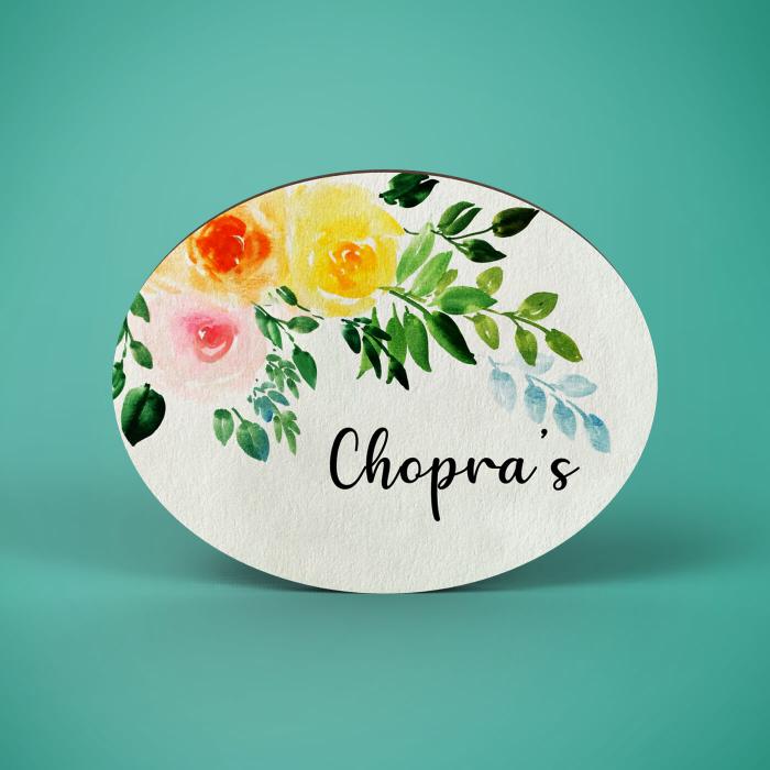 Oval Hand-painted Floral Nameboard - Zwende